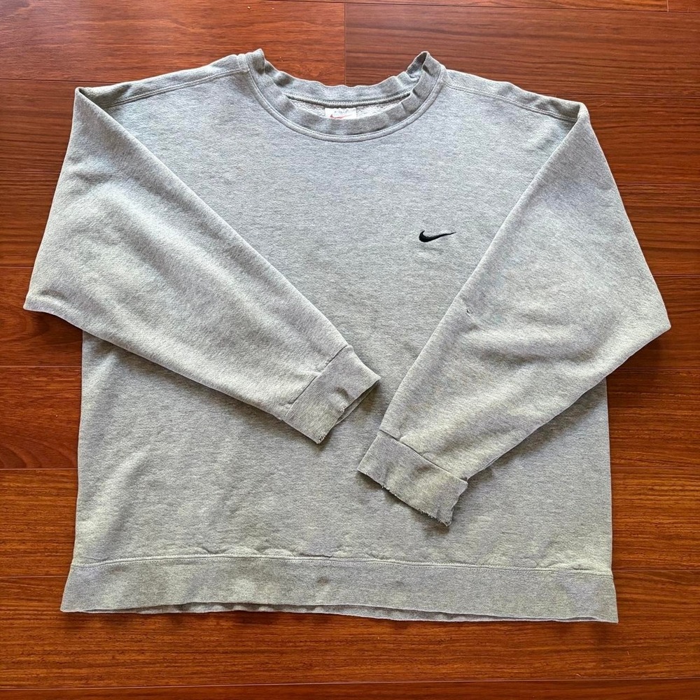 Vintage 2000s Nike Grey Crewneck Sweatshirt Mini Swoosh Oversized Y2K XL